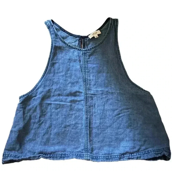 Aritzia Tops - Aritzia Wilfred Linen Crop Tank Top Denim blue Small Keyhole back